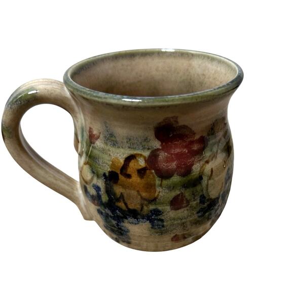 VINTAGE CLOUDS FOLSOM STUDIO Pottery Mug Floral Signed Hand Thrown Earth Tones - Picture 1 of 9